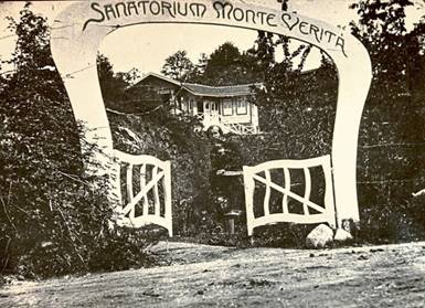 El cartel que mostraba el ingreso al Sanatorio Monte Verit
